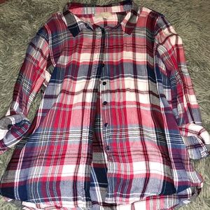 Red white and blue flannel long sleeve top